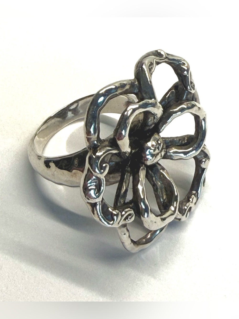 Silpada 925 Sterling Silver Open Floral Statement Ring Size 8 Bold Artisan Boho
